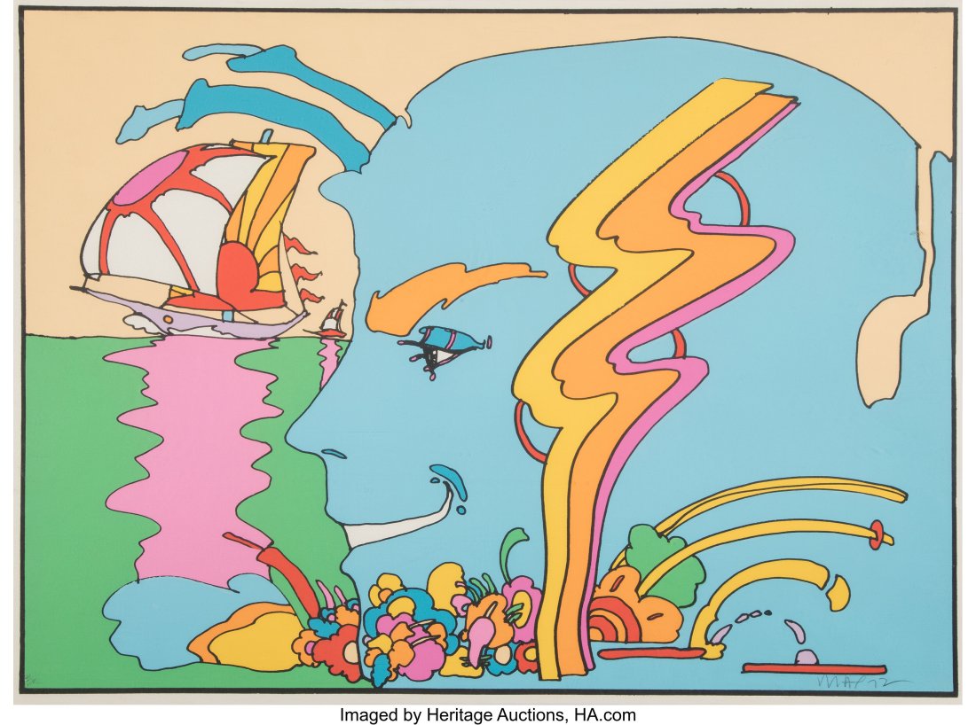 Peter Max (American, b. 1937) Mystic Sailing, 19: Peter Max (American, b. 1937) Mystic Sailing, 1972 Screenprint in colors on paper 21-1/4 x 28-3/4 inches (54.0 x 73.0 cm) (image)