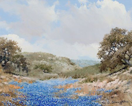 WILLIAM A. SLAUGHTER (American, 1923-2003) Blueb: WILLIAM A. SLAUGHTER (American, 1923-2003)Bluebonnet HillsideOil on canvas<