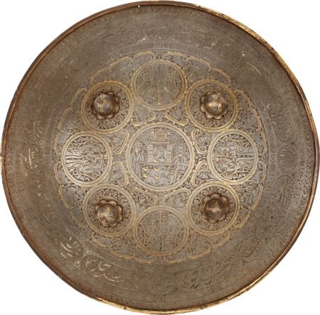 Engraved and Gold Inlaid Indo-Persian Dahl.: Engraved and Gold Inlaid Indo-Persian Dahl. The Indo-Persian dahl, the front envgraved wi