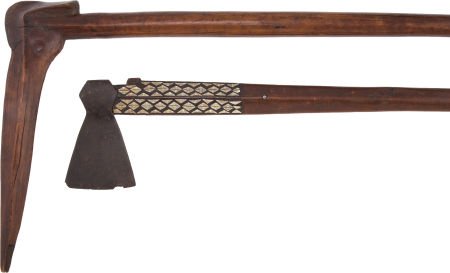 Solomon Island Axe.: Solomon Island Axe. 6 1/2-inch iron axe head with a 4-inch blade. Owner's or maker's mark
