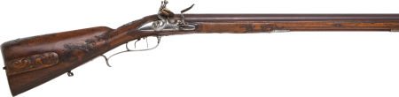 German Flintlock Jaeger Rifle.: German Flintlock Jaeger Rifle. .75 caliber, 26-inch unmarked round barrel. Unmarked polis