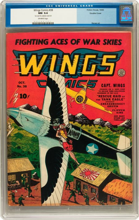 Wings Comics #38 Double Cover (Fiction House, 19: Wings Comics #38 Double Cover (Fiction House, 1943) CGC NM 9.4 Off-white pages. Art by Li