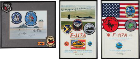 F-117A Nighthawk: Group of Three Framed Patch an: F-117A Nighthawk: Group of Three Framed Patch and Flown Item Displays. Three attractive
