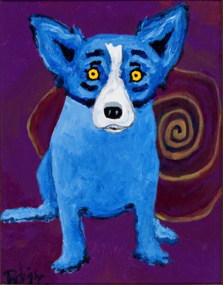GEORGE RODRIGUE (American, b. 1944) Blue Dog wit: GEORGE RODRIGUE (American, b. 1944) Blue Dog with Yellow Spiral Oil on canvas