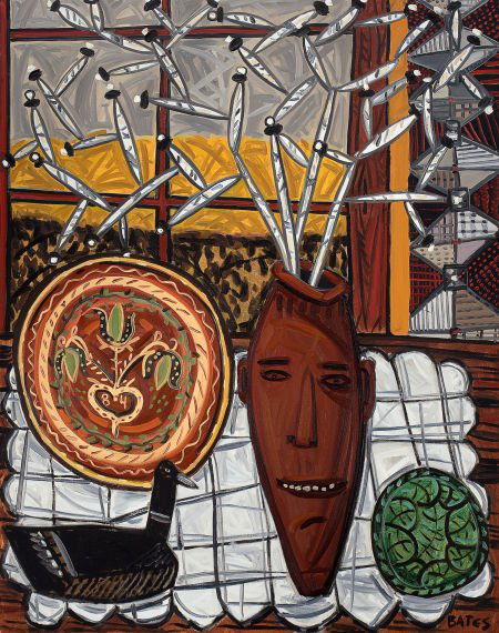 DAVID BATES (American, b. 1952) Still Life with: DAVID BATES (American, b. 1952)Still Life with Face Jug , 1984Oil on c