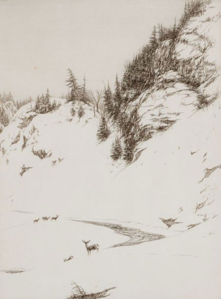 KERR EBY (American, 1889-1946) Winter Hillside D: KERR EBY (American, 1889-1946)Winter HillsideDrypoint etching Image: 12