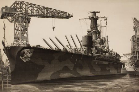 JOHN TAYLOR ARMS (American, 1887-1953) Pair: Bat: JOHN TAYLOR ARMS (American, 1887-1953)Pair: Battleship, 1943; Ships on