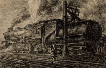 REGINALD MARSH (American, 1898-1954) Erie Railro: REGINALD MARSH (American, 1898-1954)Erie Railroad Locomotive, 1929Lithograp