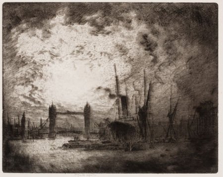 JOSEPH PENNELL (American, 1857-1926) Tower Bridg: JOSEPH PENNELL (American, 1857-1926) Tower Bridge, Evening, 1905 Etching I