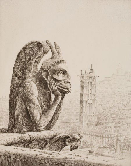 JOHN TAYLOR ARMS (American, 1887-1953) Le Penseu: JOHN TAYLOR ARMS (American, 1887-1953)Le Penseur de Notre Dame (The Thinker of Notre Da