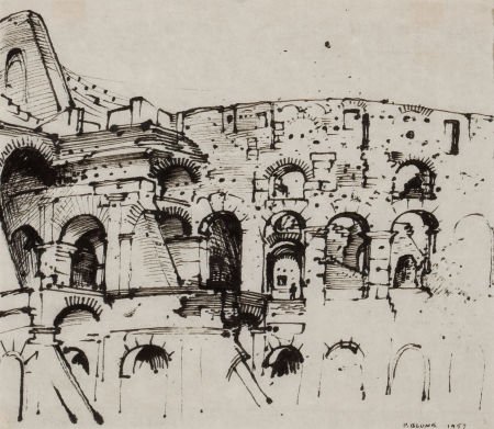 PETER BLUME (American, 1906-2006) Ruins in Rome,: PETER BLUME (American, 1906-2006)Ruins in Rome, 1957Pen and ink on paper