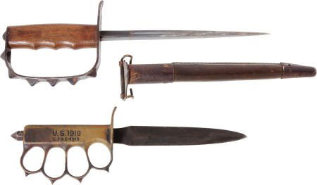 Pair of L.F. & C. WWI Trench Knives.: Pair of L.F. & C. WWI Trench Knives. Includes a U.S. Model 1918 knuckle knife with cast b