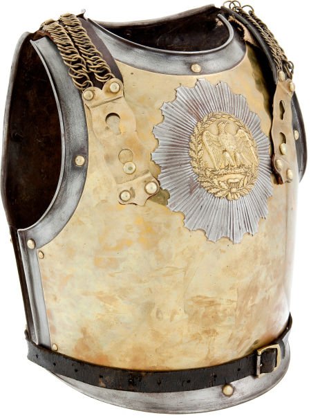 French 19th Century Dragoon Guard Cuirass.: French 19th Century Dragoon Guard Cuirass. Polished brass front and back plate with silve