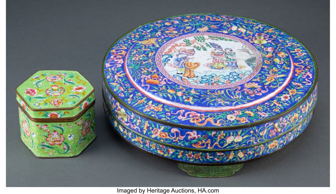 Two Chinese Enameled Metal Boxes Marks to smalle (1 of 3)