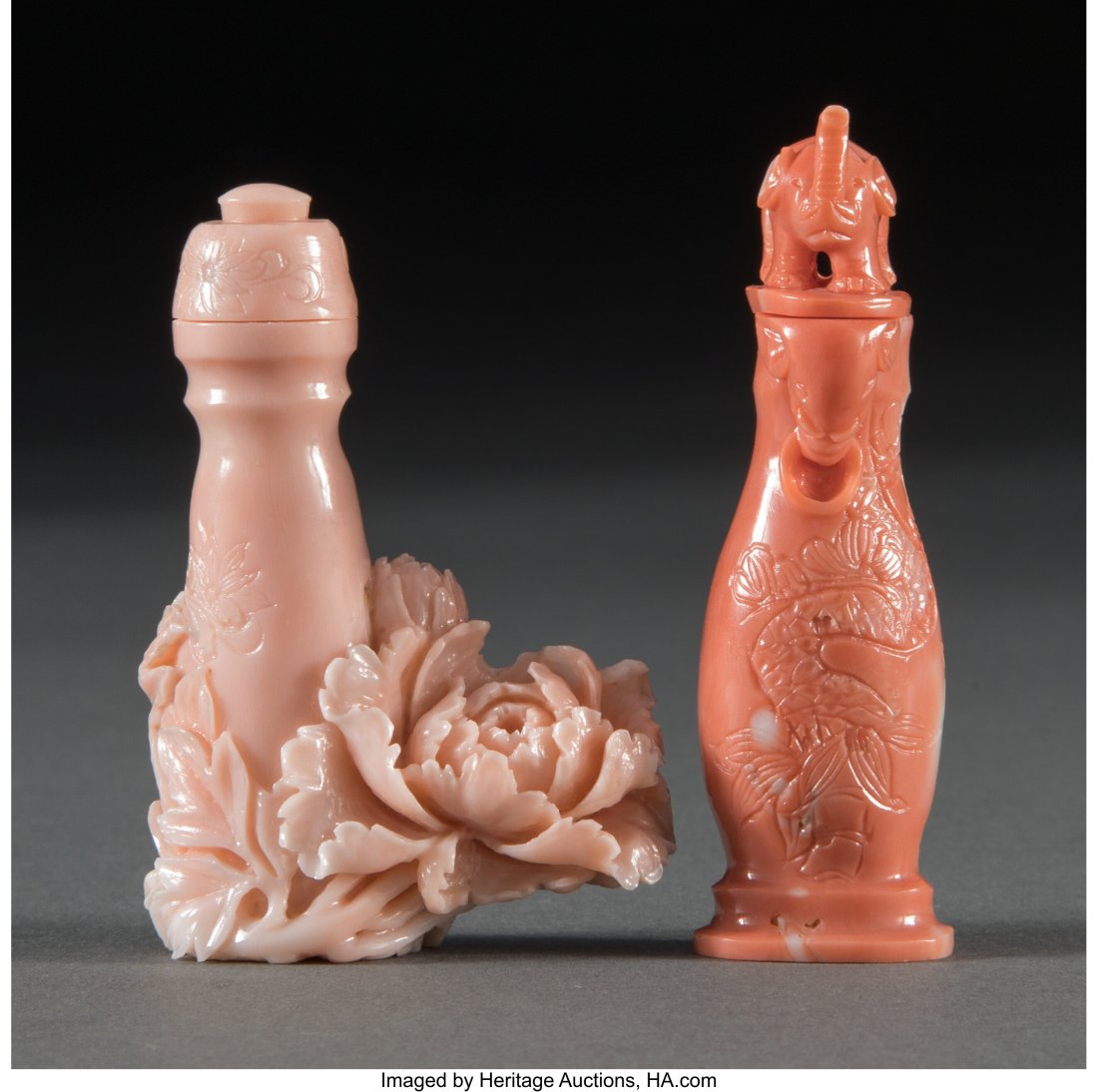 Two Chinese Coral Snuff Bottles, 20th century 2- (1 of 3)