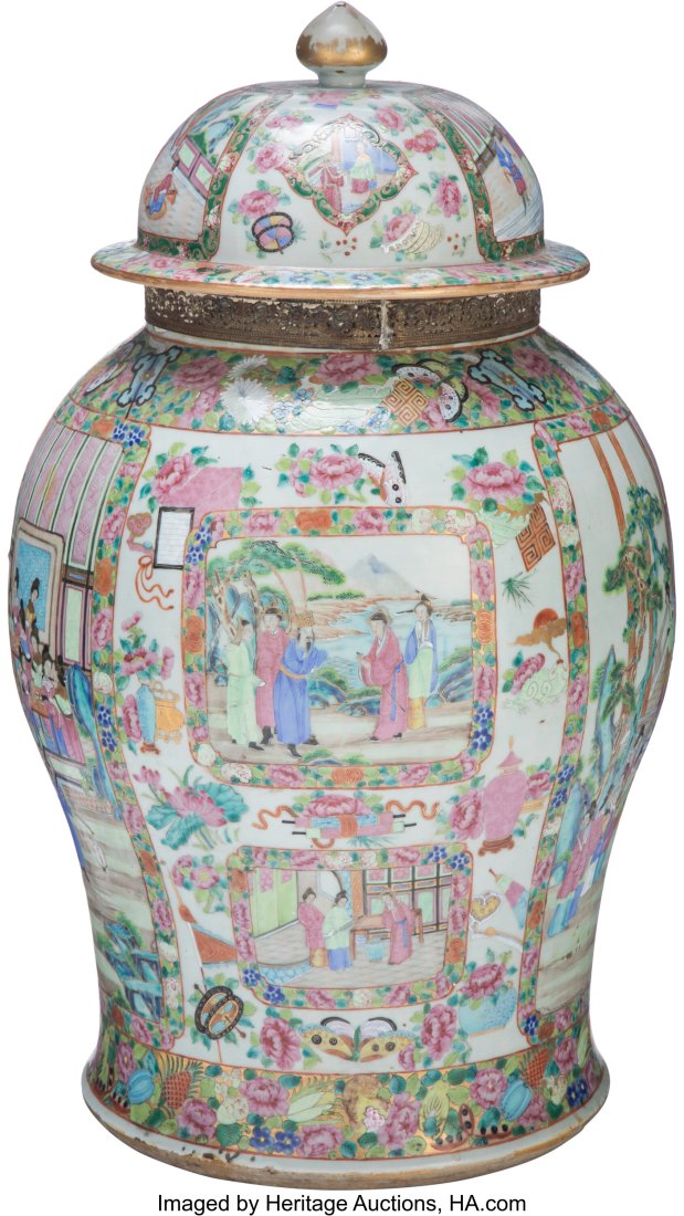 A Large Chinese Export Porcelain Gilt Bronze-Mou (1 of 2)