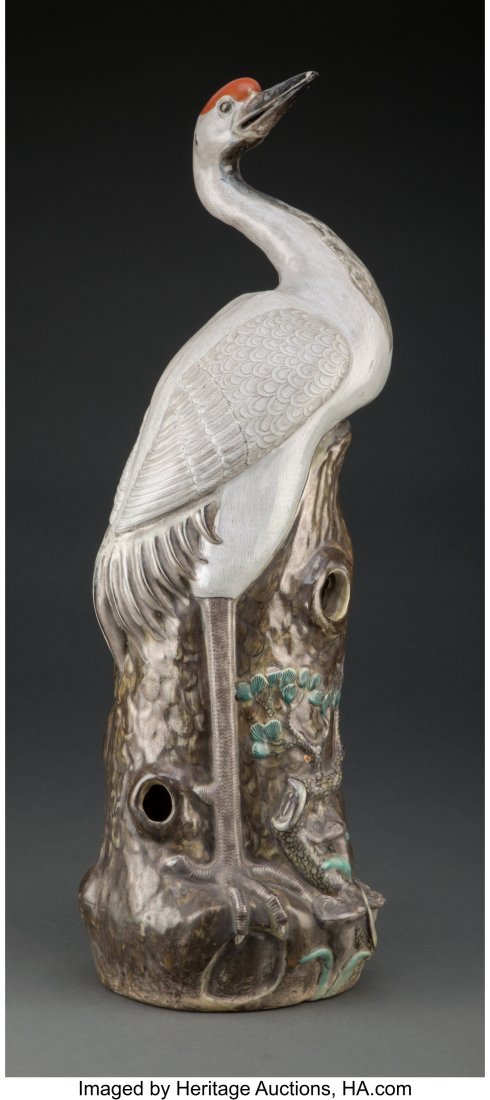 A Chinese Export Enameled Crane Figure, 19th cen: A Chinese Export Enameled Crane Figure, 19th century 23 x 6-1/2 x 5-1/2 inches (58.4 x 16.5 x 14.0 cm) Property from the Estate of Angela Gross Folk HID031