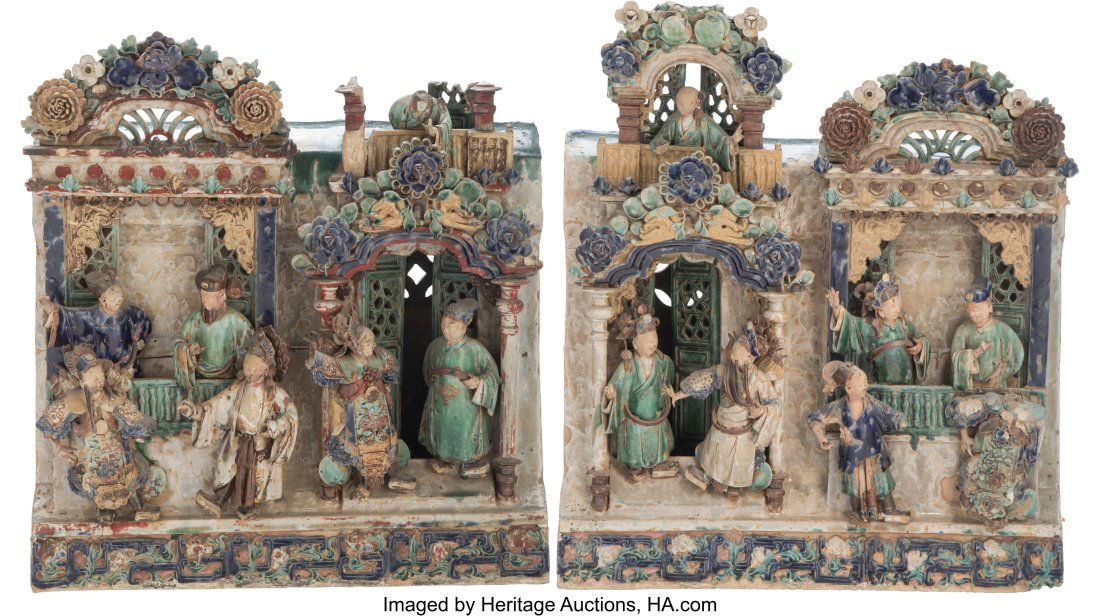 Two Chinese Shiwan Glazed Pottery Roof Tiles, 19 (1 of 4)