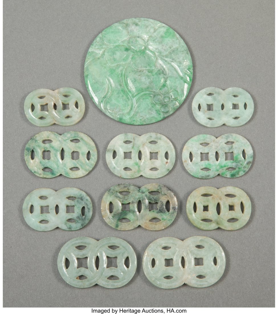 A Group of Eleven Chinese Jadeite Carvings 2 x 2 (1 of 2)