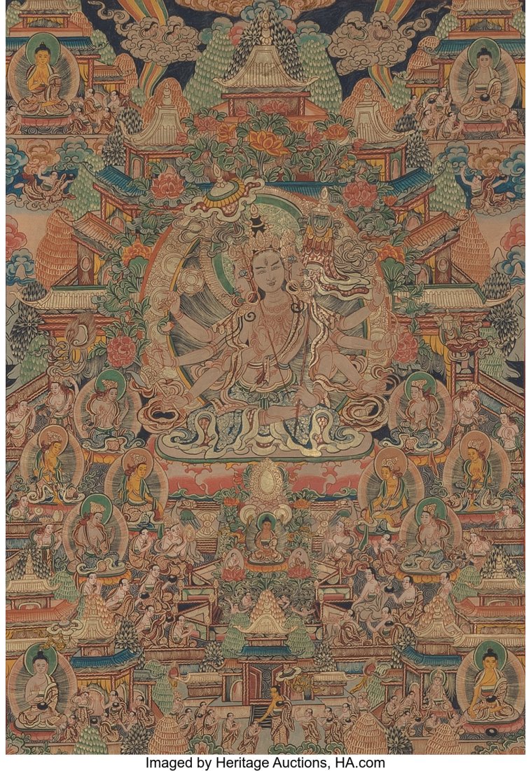 A Tibetan Thangka of Sitatapatra 32-1/2 x 22-1/4: A Tibetan Thangka of Sitatapatra 32-1/2 x 22-1/4 inches (82.6 x 56.5 cm) (work) HID03101062020 © 2023 Heritage Auctions | All Rights Reserved