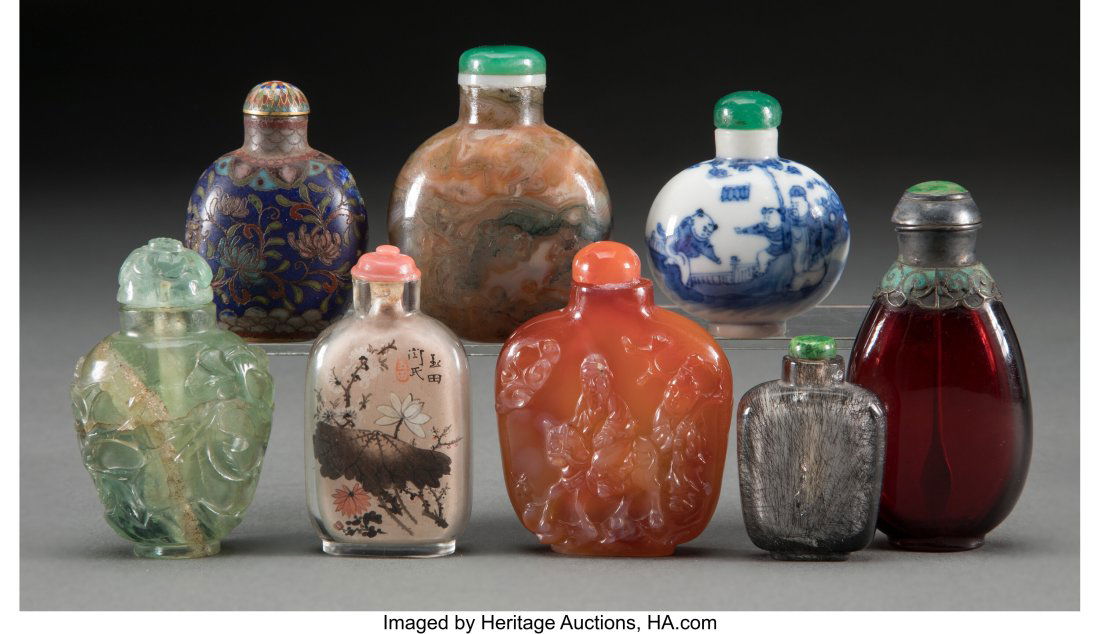 A Group of Eight Chinese Snuff Bottles 3-1/4 x 1 (1 of 2)