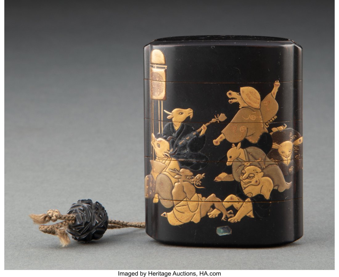 A Japanese Black and Gilt Lacquer Four-Case Inro (1 of 4)