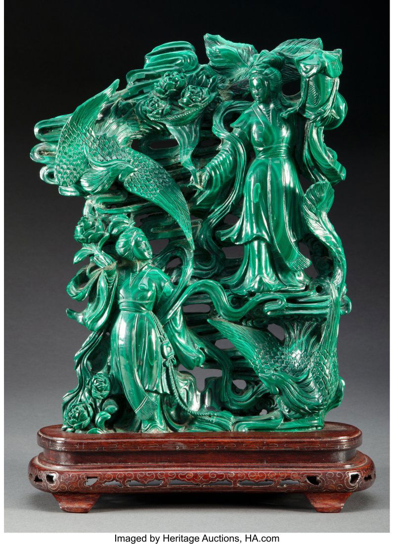 A Chinese Malachite Carving  15-1/4 x 10-3/4 x 4 (1 of 2)