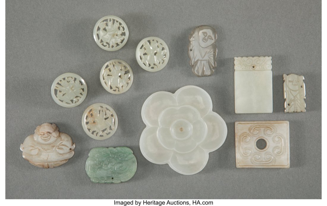 A Group of Twelve Chinese Carved Jade Articles 2 (1 of 2)