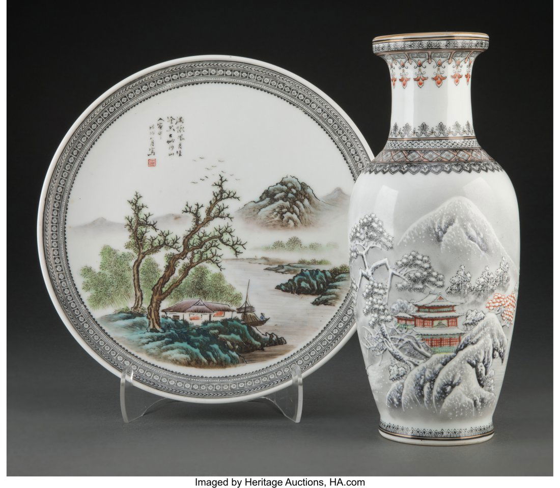 Two Chinese Enameled Porcelain Landscape Article (1 of 4)