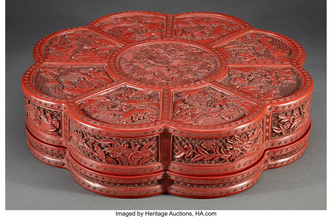 A Large Chinese Cinnabar-Style Lobed Covered Box (1 of 4)