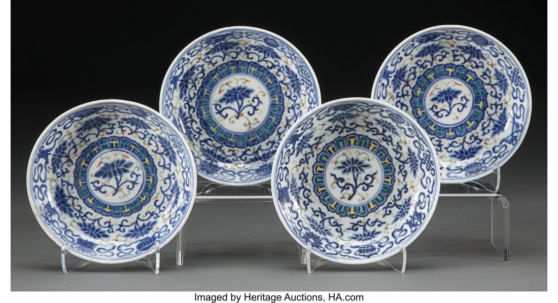 Four Chinese Doucai Enamel Dishes, late 19th ear (1 of 2)
