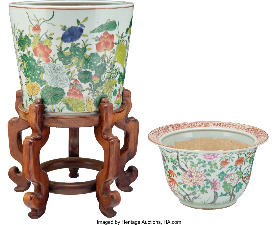 Two Chinese Enameled Porcelain Planters 12-3/8 x (1 of 5)