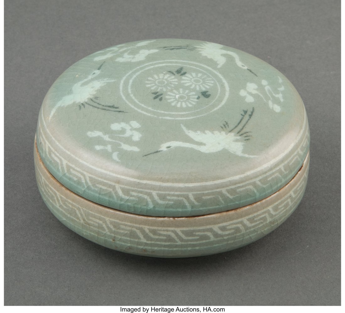 A Korean Celadon Glazed 'Crane' Ink Paste Box, J (1 of 3)