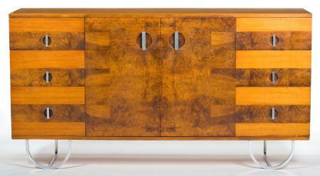 A GILBERT ROHDE WALNUT AND BURL WALNUT BUFFET FO: A GILBERT ROHDE WALNUT AND BURL WALNUT BUFFET FOR HERMAN MILLER Designed by Gilbert R