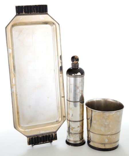 A LURELLE GUILD SILVER PLATED COCKTAIL SET FOR I: A LURELLE GUILD SILVER PLATED COCKTAIL SET FOR INTERNATIONAL SILVER Designed by Lurel