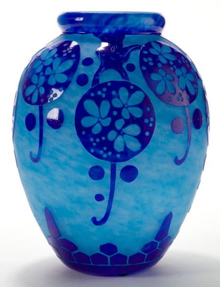 A SCHNEIDER LE VERRE FRANCAIS GLASS AZURETTES VA: A SCHNEIDER LE VERRE FRANCAIS GLASS AZURETTES VASE 