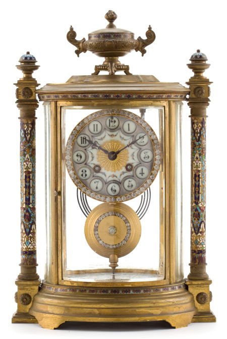 A VINCENTI ET CIE FRENCH BRONZE AND CHAMPLEVÉ CL: A VINCENTI ET CIE FRENCH BRONZE AND CHAMPLEVÉ CLOCK Vincenti et Cie, France, circa 19