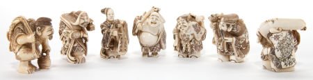 A GROUP OF SEVEN JAPANESE IVORY NETSUKE Maker u: A GROUP OF SEVEN JAPANESE IVORY NETSUKE Maker unidentified