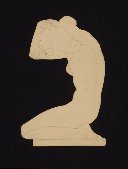 MAXFIELD PARRISH (American, 1870-1966) Nude Woma: MAXFIELD PARRISH (American, 1870-1966)Nude WomanPencil on paper appliq