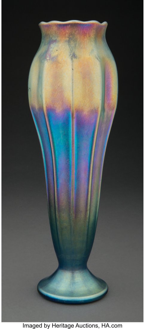Tall Tiffany Studios Blue Favrile Glass Vase, ci: Tall Tiffany Studios Blue Favrile Glass Vase, circa 1910 Marks: 1571L, L.C. Tiffany-Favrile, Exhibition Piece 11-3/8 inches (28.8 cm) HID0310