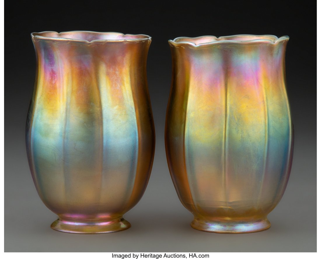 Pair of Tiffany Studios Favrile Glass Shades, ci: Pair of Tiffany Studios Favrile Glass Shades, circa 1910 Marks: L.C.T., Favrile 5-1/2 inches (14.0 cm) (each) HID03101062020 ©