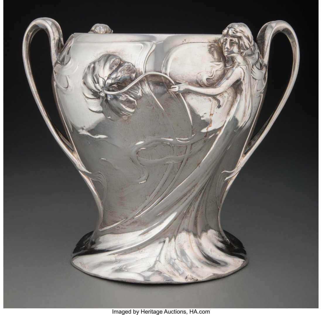 Large WMF Jugendstil Silver-Plated Four-Handled : Large WMF Jugendstil Silver-Plated Four-Handled Vase, late 19th century 9-1/4 x 10-7/8 x 7-1/8 inches (23.5 x 27.5 x 18 cm) HID03101062020 © 2023 Heritag