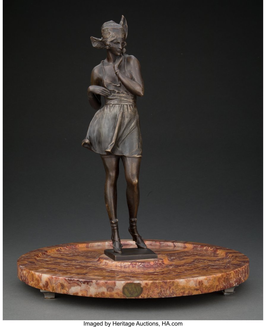 Bruno Zach (Austrian, 1891-1935) Pensive Woman, : Bruno Zach (Austrian, 1891-1935) Pensive Woman, circa 1920 Patinated bronze 13 inches (33.0 cm) high on a 0-3/4 inch (1.9 cm) high marble ba