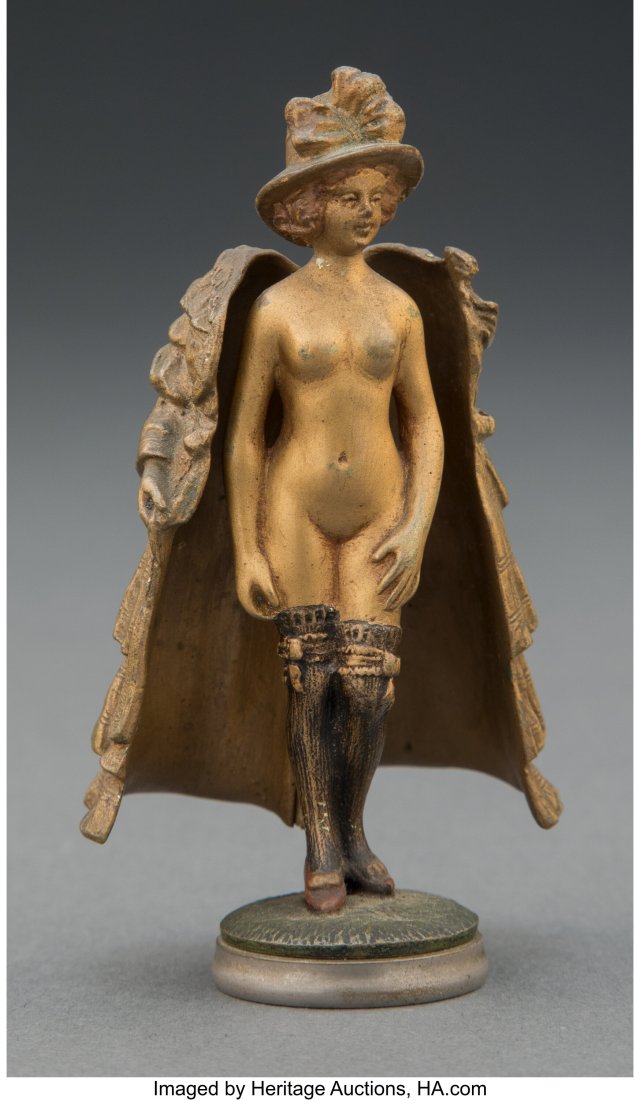 Franz Bergman Partial Gilt and Cold-Painted Naug: Franz Bergman Partial Gilt and Cold-Painted Naughty Bronze Woman Figure, circa 1900 Marks: (amphora-B), NAM GREB 3 x 1-1/2 x 1-1/8 inches (7.6 x 3&perio
