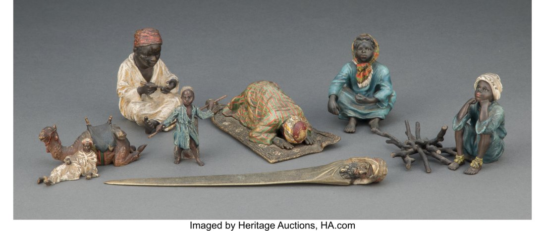 Seven Austrian Partial Gilt and Cold-Painted Bro: Seven Austrian Partial Gilt and Cold-Painted Bronze Figures, circa 1900 Marks: (various) 3-1/4 x 2-1/8 x 2-3/4 inches (8.3 x 5.4 x 7.0 cm&rp