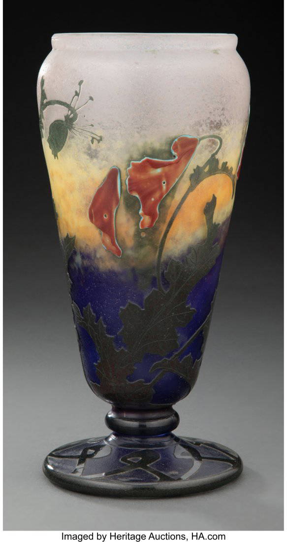 79169 Daum Acidetched, Wheelcarved And Padded Glass Auction