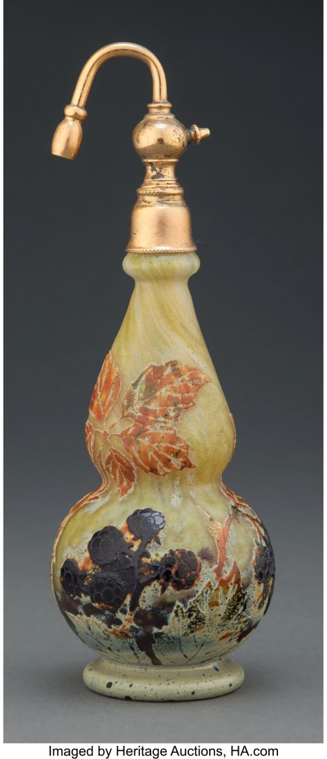 Daum Cameo Glass Blackberry Atomizer, circa 1910: Daum Cameo Glass Blackberry Atomizer, circa 1910 Marks: DAUM, NANCY, (Cross of Lorraine) 8-3/4 inches (22.2 cm) HID03101062020 © 2023 Herita