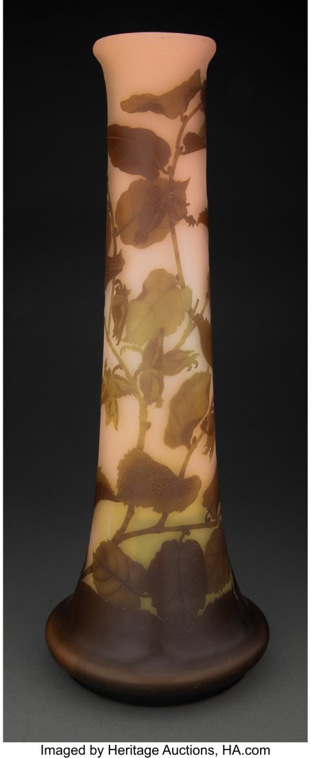 Tall Gallé Cameo Glass Floral Vase, circa 1910 : Tall Gallé Cameo Glass Floral Vase, circa 1910 Marks: Gallé 21-5/8 inches (55 cm) HID03101062020 © 2023 Heritage Auctions | All Rights Reserved