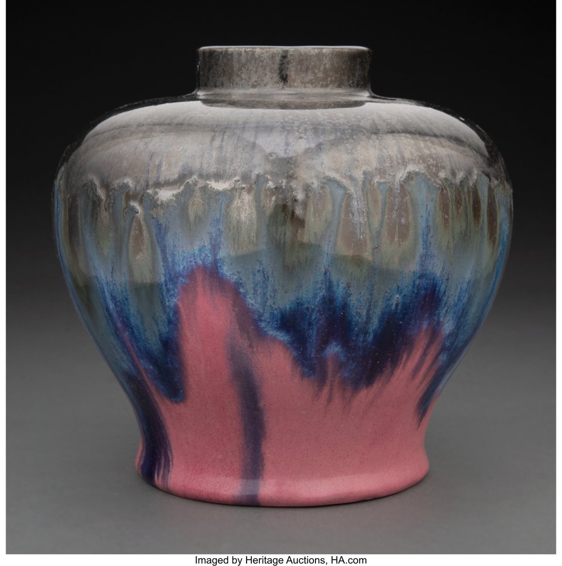 Fulper Pottery Chinese Blue & Pink Flambé Glaze: Fulper Pottery Chinese Blue & Pink Flambé Glaze Vase, circa 1910 Marks: FULPER 7-3/4 x 7-1/2 inches (19.7 x 19.1 cm) HID03101062020 © 2023 H