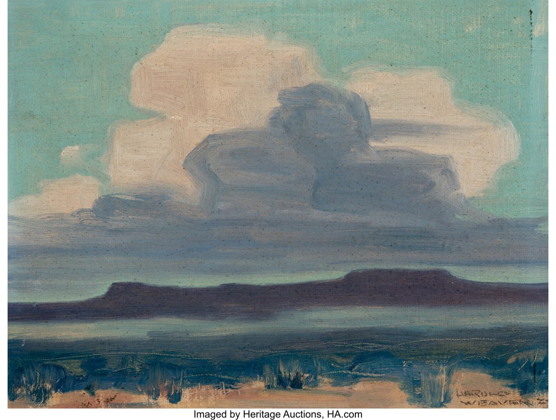 Harold Buck Weaver (American, 1889-1961) Evening: Harold Buck Weaver (American, 1889-1961) Evening, 1924 Oil on canvas laid on board 7-3/4 x 10 inches (19.7 x 25.4 cm) Signed and dated lower right&col